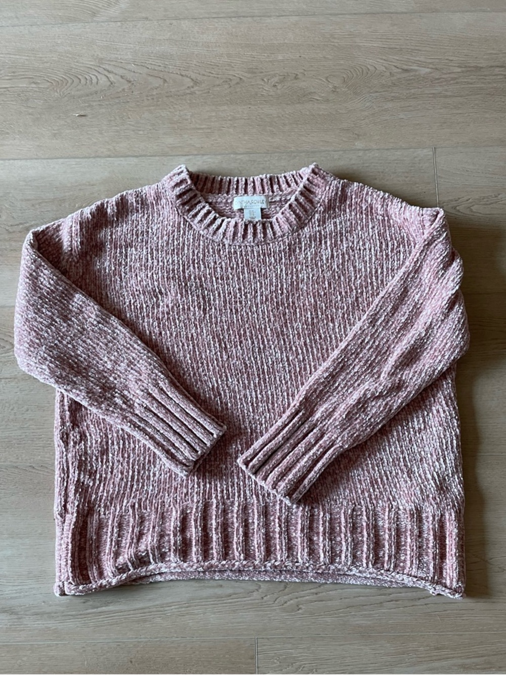 Cynthia Rowley Chenille Sweater Pink Cozy Soft Knit Cropped Boxy Size M